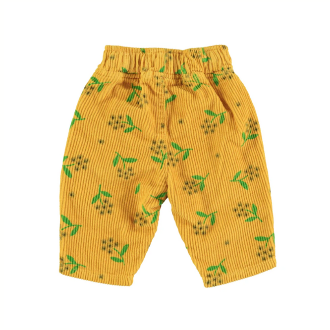 Pantalon côtelé | Jaune moutarde avec petites fleurs