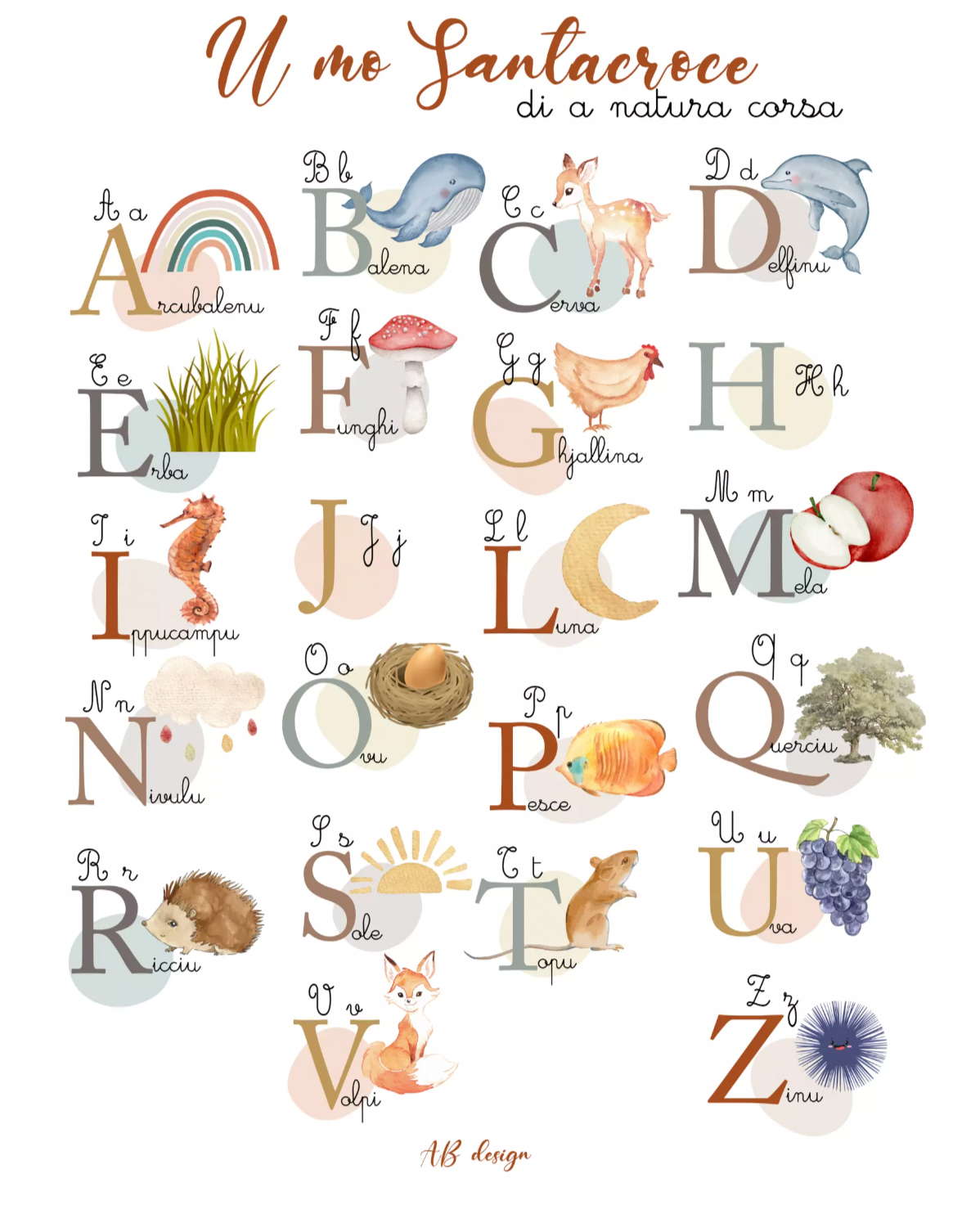 Affiche Abécédaire de la nature corse en langue corse - AB DESIGN 2A-AB Design-Super Châtaigne-affiche : Product type