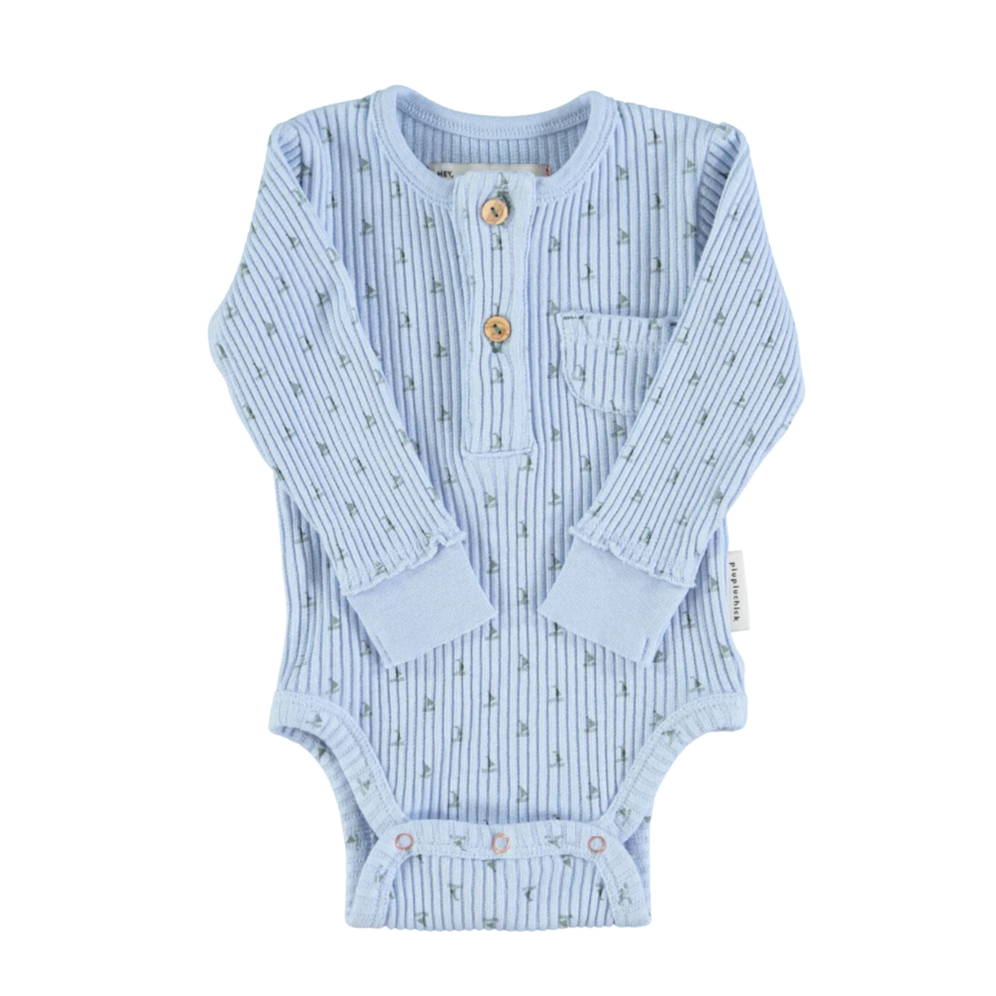Body manches longues | Bleu avec petits bateaux-Piu Piu Chick-Super Châtaigne-body : Product type