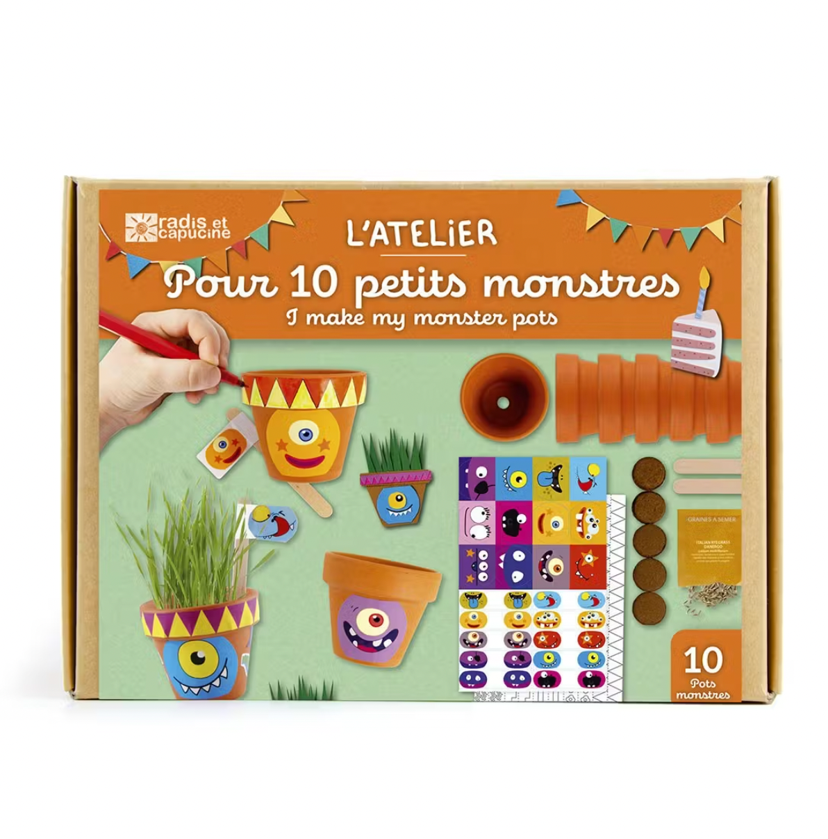 Coffret anniversaire - 10 petits pots monstres-Radis et capucine-Super Châtaigne-Cuisine et Jardinage : Product type