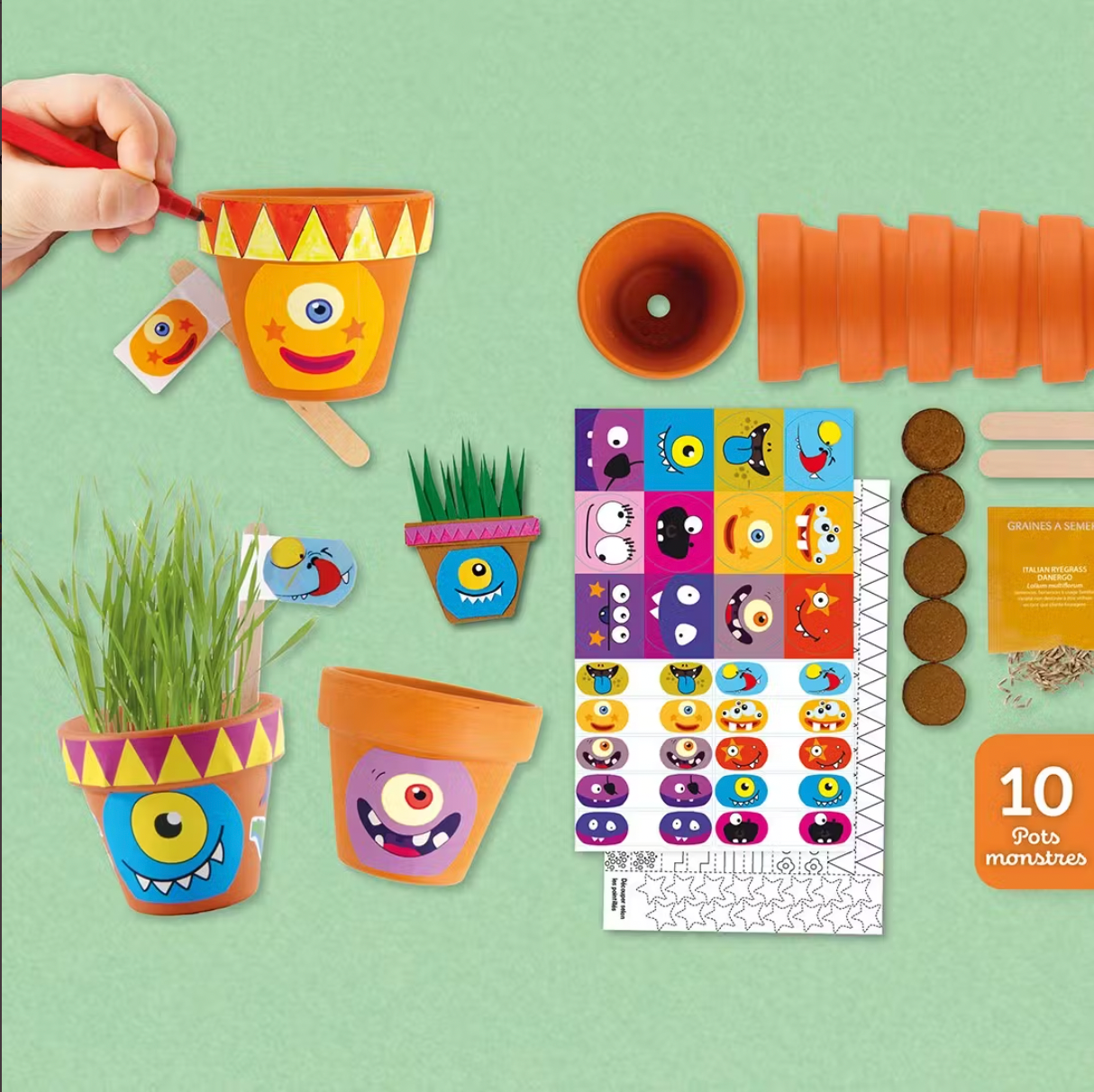 Coffret anniversaire - 10 petits pots monstres-Radis et capucine-Super Châtaigne-Cuisine et Jardinage : Product type
