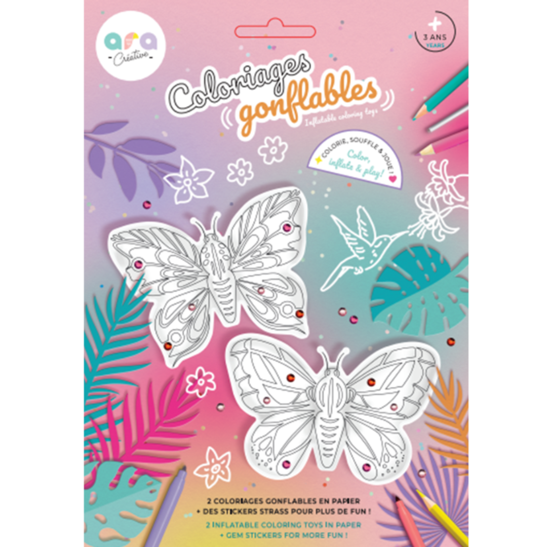 Coloriages gonfables 3D | Papillons & strass !-Ara Creative-Super Châtaigne-Collages & Coloriages : Product type