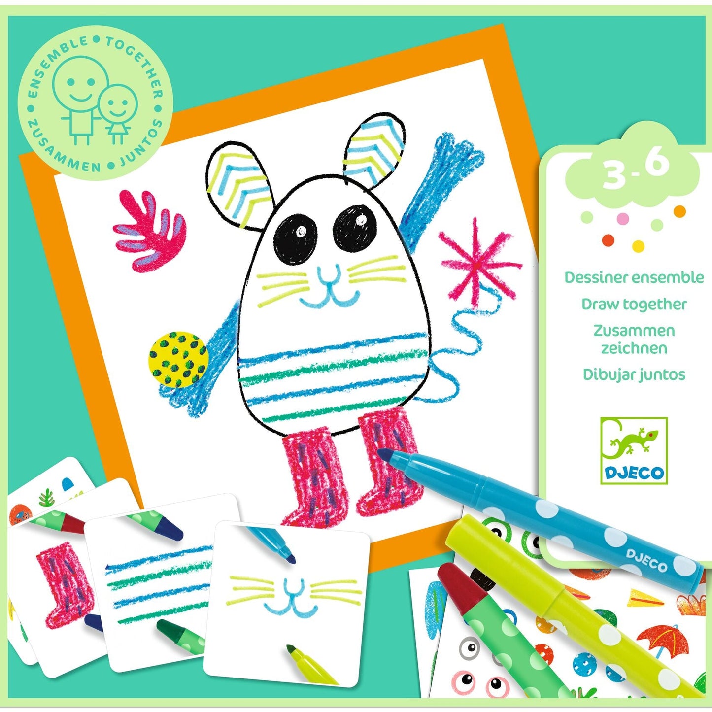 Dessiner ensemble | Animaux rigolos-Djeco-Super Châtaigne-Collages & Coloriages : Product type