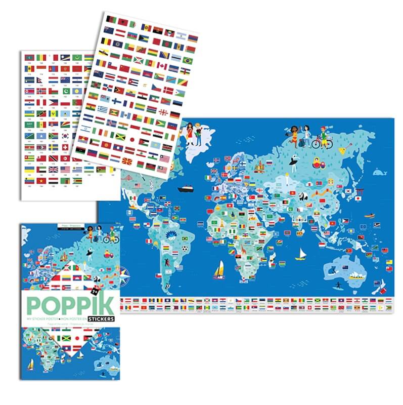 Poster géant et 200 stickers - drapeaux du monde-Poppik-Super Châtaigne-Loisirs créatifs : Product type
