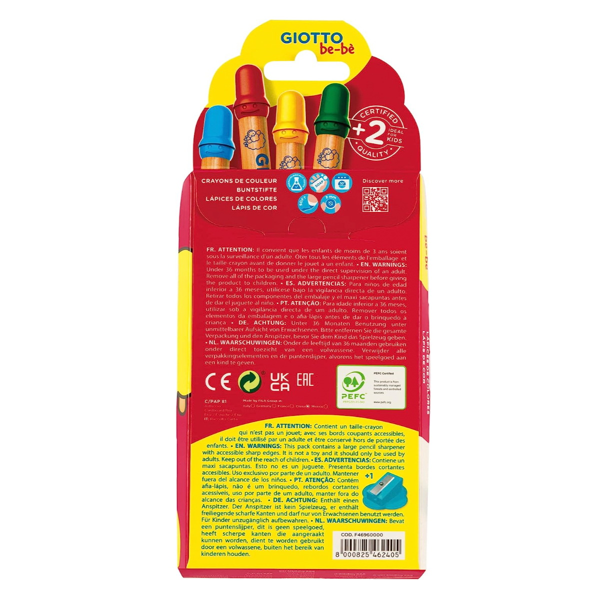 Set de 6 Maxi crayons + 1 taille-crayon-Giotto-Super Châtaigne-Matériel : Product type
