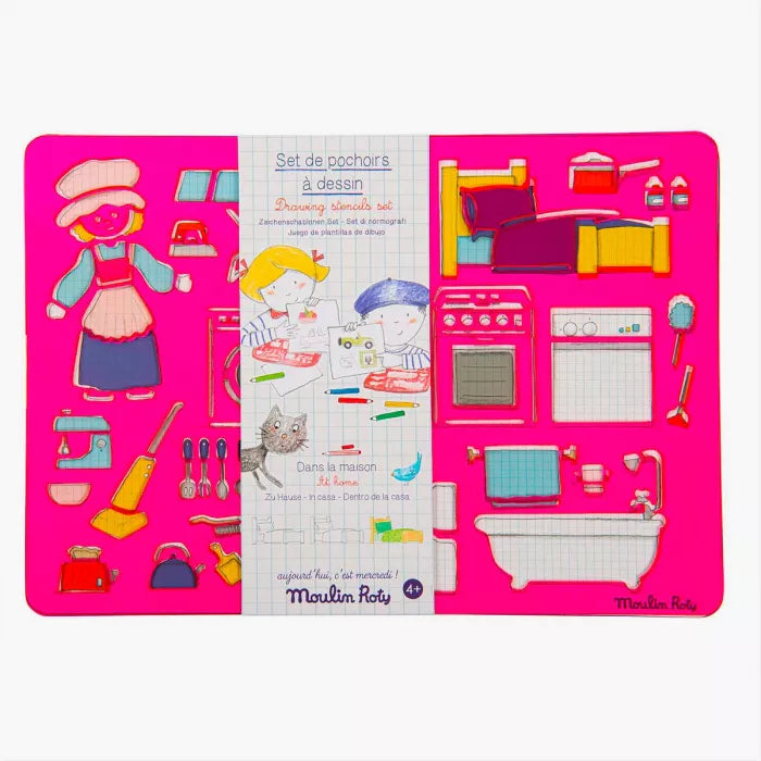 Set de pochoirs à dessin Dans la maison-Moulin Roty-Super Châtaigne-Matériel : Product type