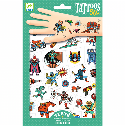 Tattoos | Heroes vs villains-Djeco-Super Châtaigne-Imagination : Product type