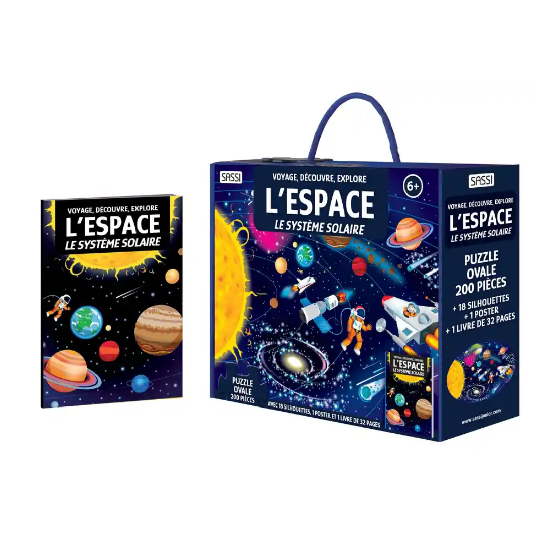 L'espace - Le système solaire.| Puzzle, silhouettes, poster et 1 livre