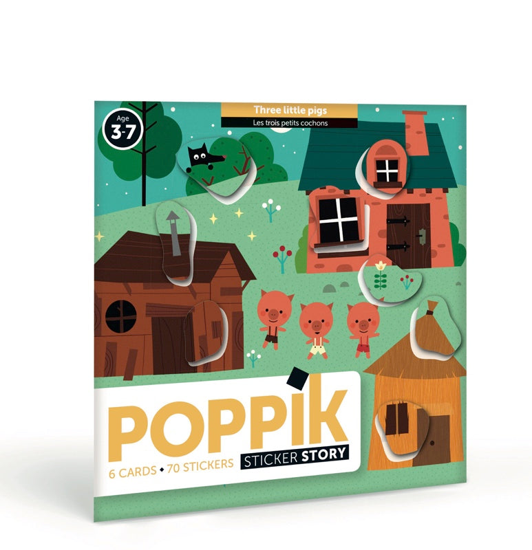 Cartes et stickers pédagogiques - Les trois petits cochons-Poppik-Super Châtaigne-Collages & Coloriages : Product type