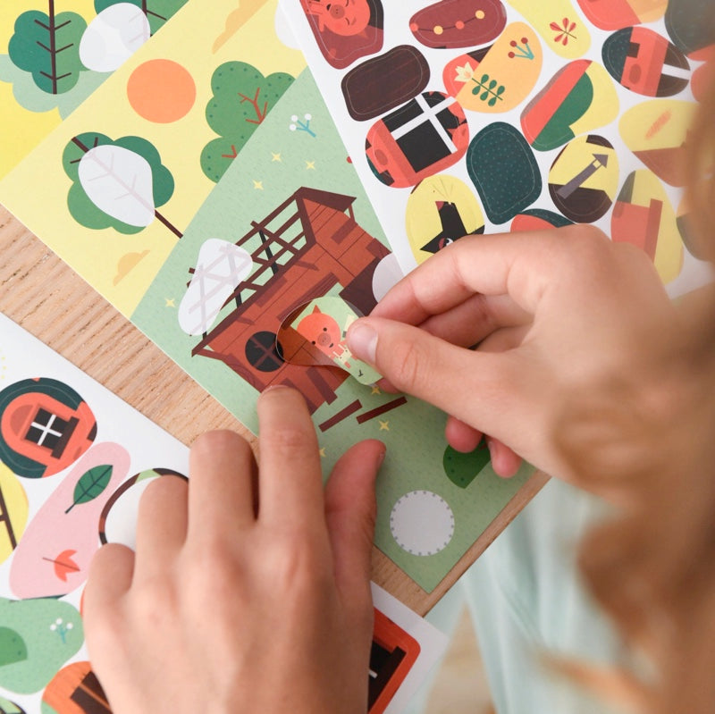 Cartes et stickers pédagogiques - Les trois petits cochons-Poppik-Super Châtaigne-Collages & Coloriages : Product type