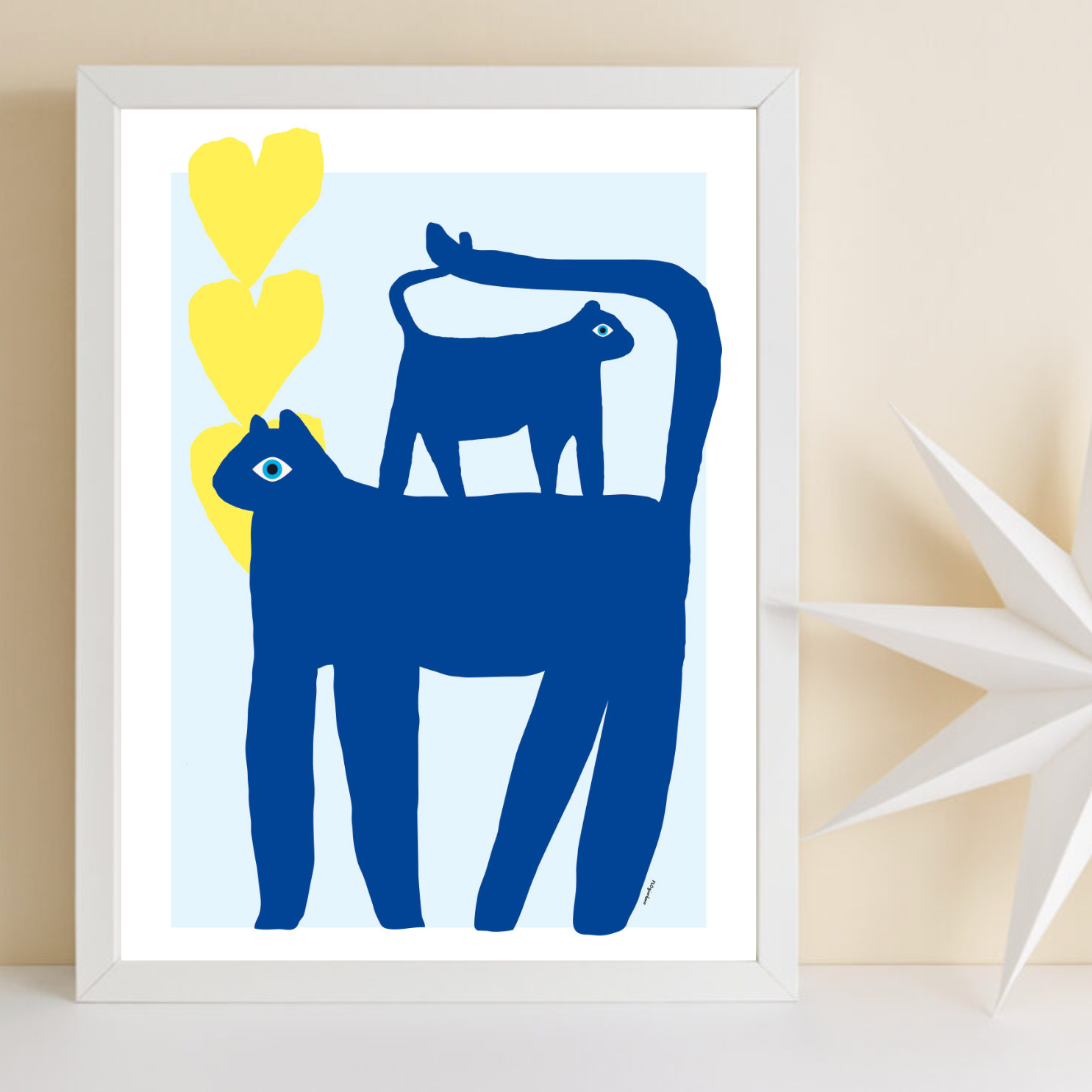 Chats bleus coeurs jaunes -  Flo-Flo Giordano-Super Châtaigne-affiche : Product type