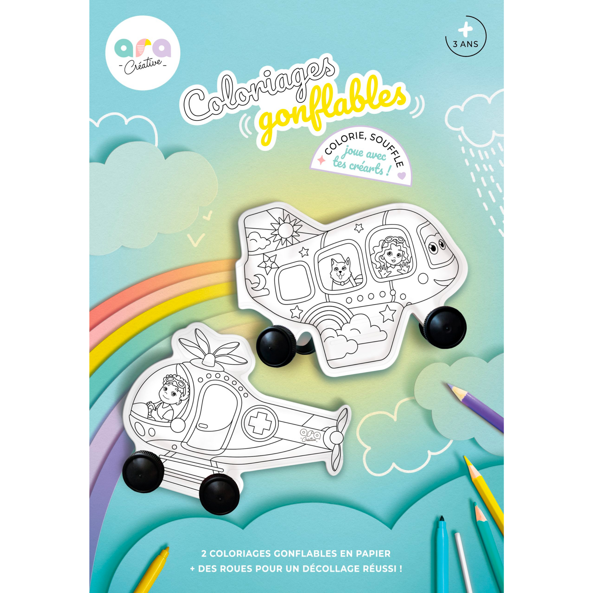 Coloriage 3D gonflable - Avion et Hélicoptère + roues !-Ara Creative-Super Châtaigne-Collages & Coloriages : Product type