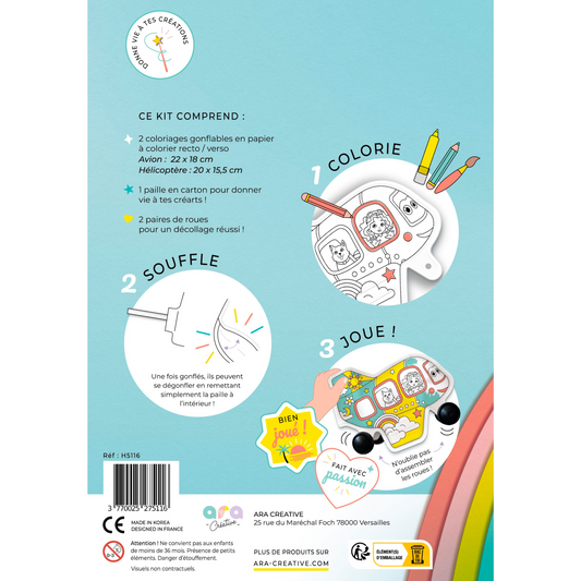 Coloriage 3D gonflable - Avion et Hélicoptère + roues !-Ara Creative-Super Châtaigne-Collages & Coloriages : Product type