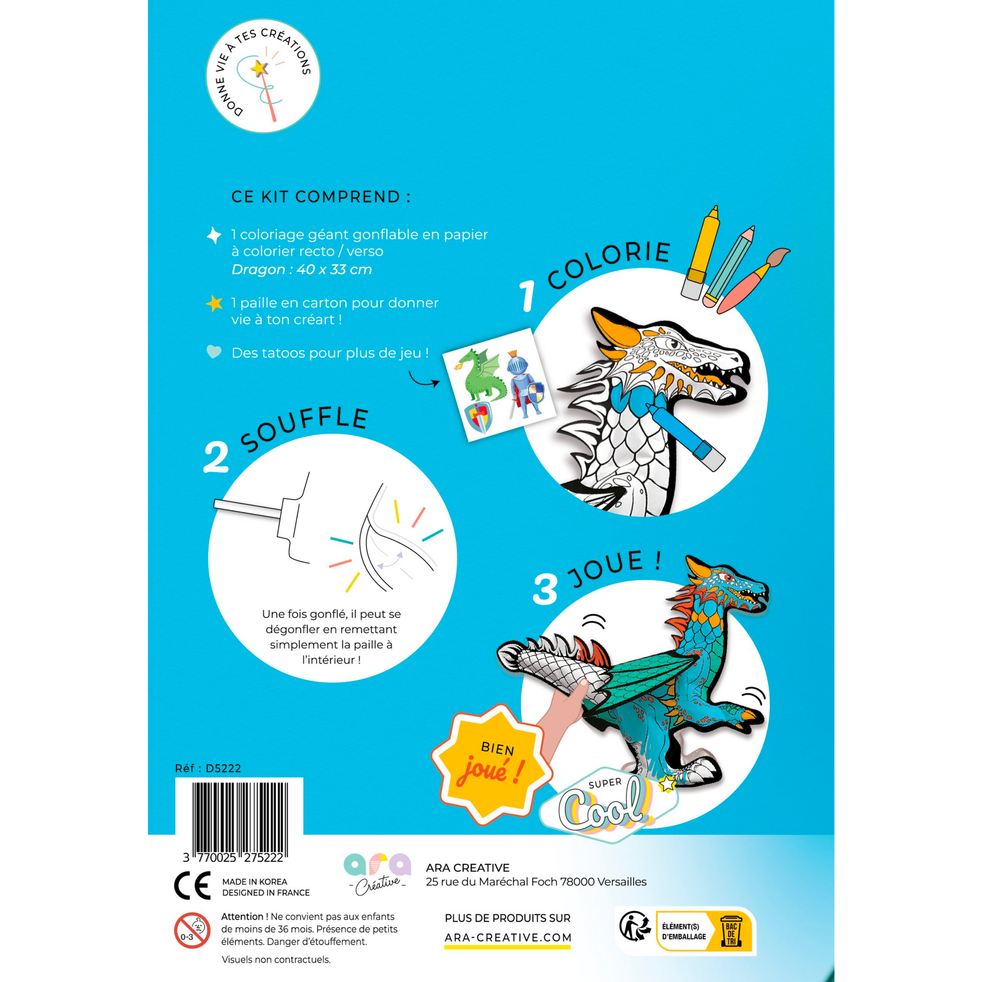 Coloriage 3D gonflable | Dragon + Tattoos !-Ara Creative-Super Châtaigne-Collages & Coloriages : Product type