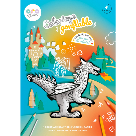 Coloriage 3D gonflable | Dragon + Tattoos !-Ara Creative-Super Châtaigne-Collages & Coloriages : Product type
