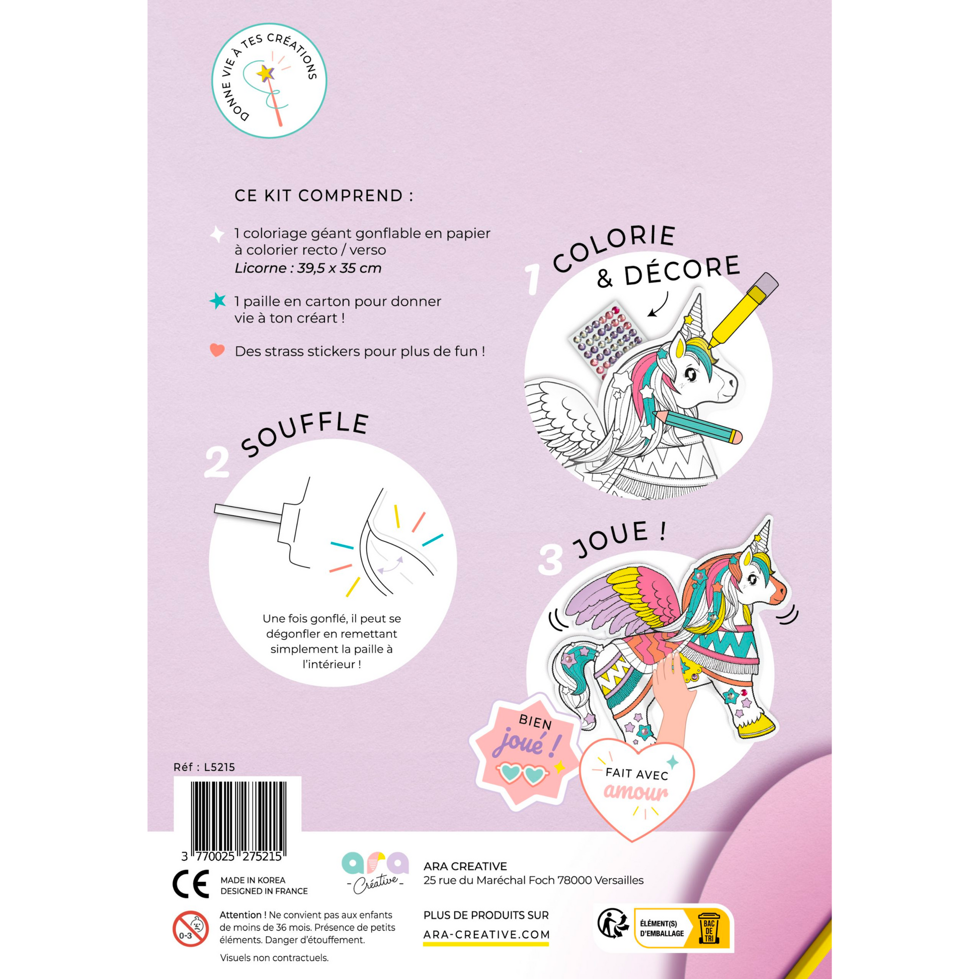 Coloriage 3D gonflable - Licornes + strass !-Ara Creative-Super Châtaigne-Collages & Coloriages : Product type