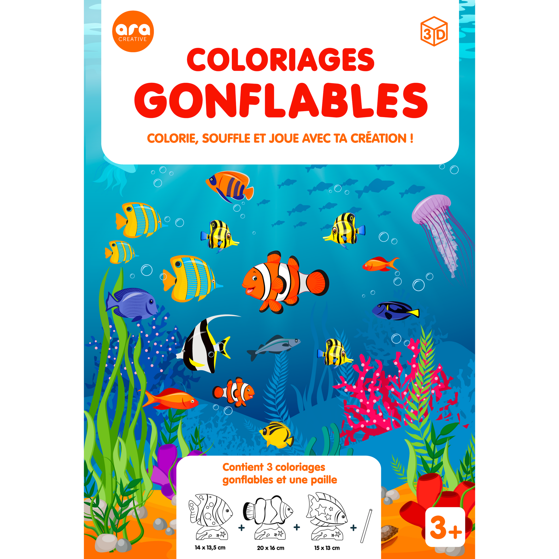 Coloriages 3D gonflable - Poissons-Ara Creative-Super Châtaigne-Collages & Coloriages : Product type