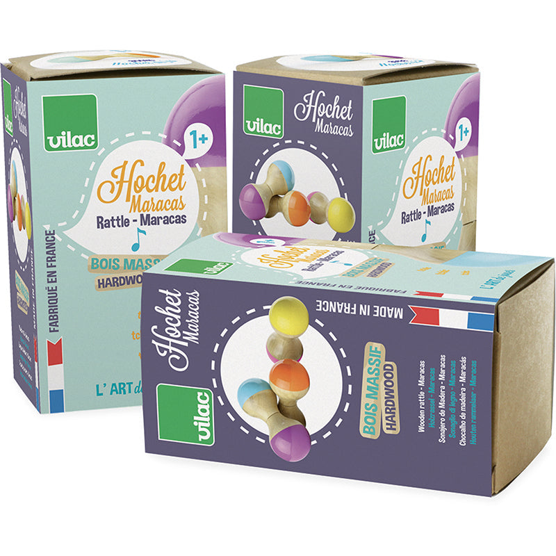 Hochet en bois | Vert & Orange-Vilac-Super Châtaigne-Musique : Product type