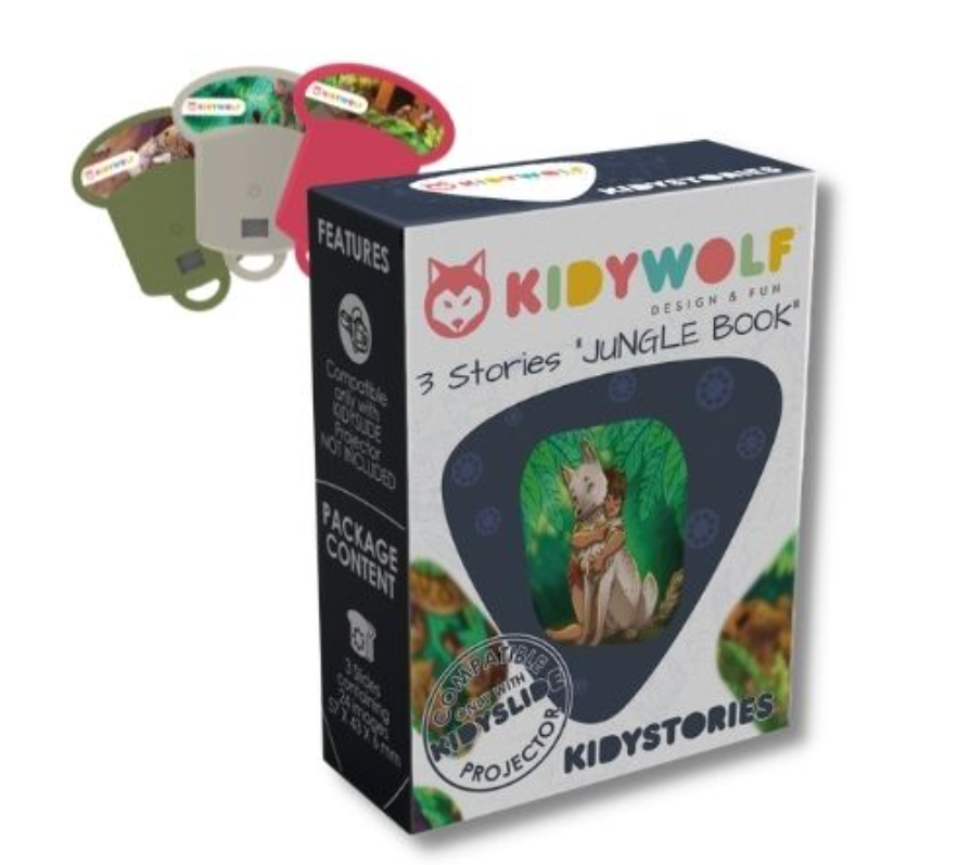 KIDYSTORIES - Histoires pour la lampe Kidyslide - Le livre de la jungle-Kidywolf-Super Châtaigne-Jeux éducatifs : Product type