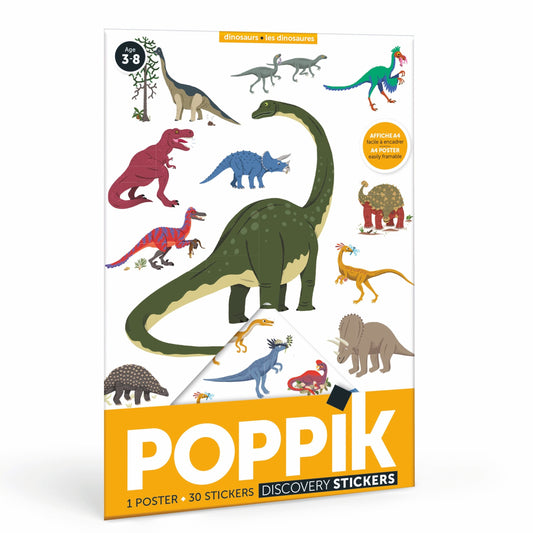 Mini poster pédagogique- Les dinosaures-Poppik-Super Châtaigne-Collages & Coloriages : Product type
