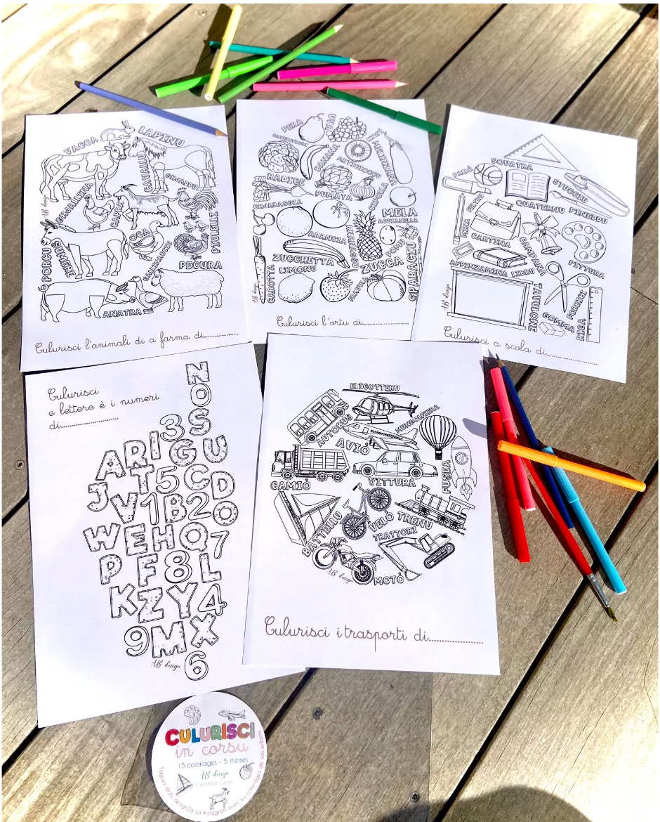 Pochette de 15 coloriages en langue corse-AB Design-Super Châtaigne-Collages & Coloriages : Product type