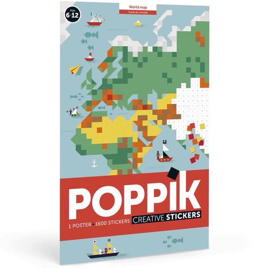 Poster créatif et stickers - Carte du monde-Poppik-Super Châtaigne-Collages & Coloriages : Product type