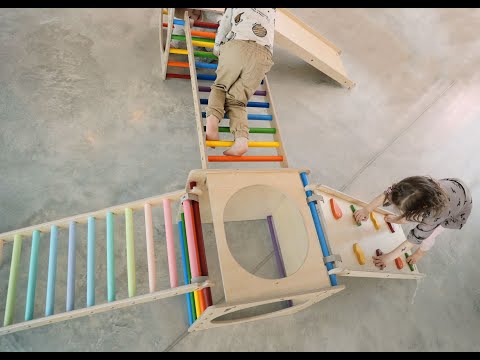 Module de motricité en bois - Rampe de glissière multicolore