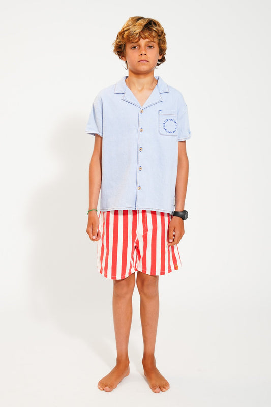 Chemise manches courtes | Blue soft denim 6 mois