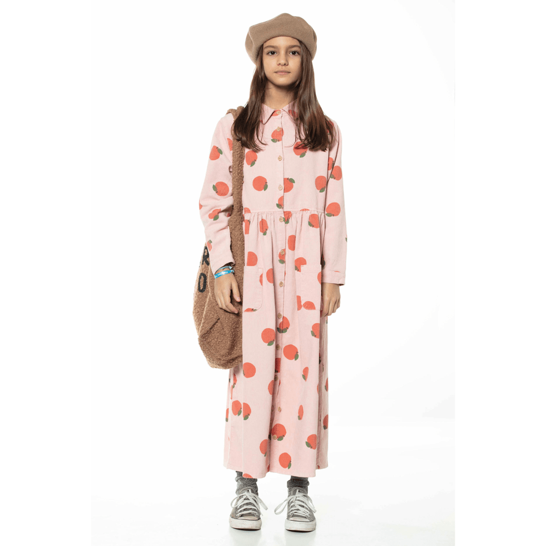 Robe longue | Rose avec pêches-Piu Piu Chick-Super Châtaigne-outlet : Product type