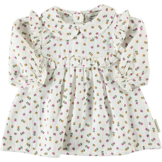 Robe manches longues | Blanche avec petites fleurs-Piu Piu Chick-Super Châtaigne-outlet : Product type