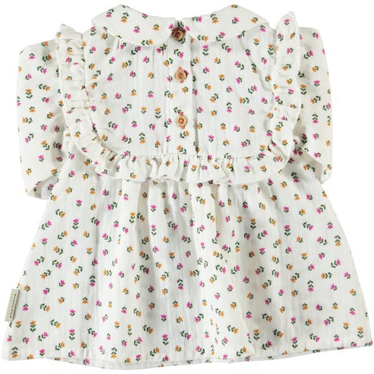 Robe manches longues | Blanche avec petites fleurs-Piu Piu Chick-Super Châtaigne-outlet : Product type